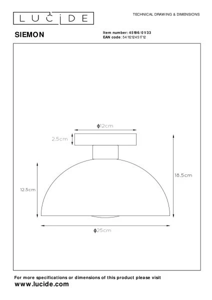 Lucide SIEMON - Flush ceiling light - Ø 25 cm - 1xE27 - Green - technical